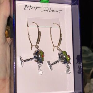 Betsey Johnson Santa Baby Martini Cocktail Glass Earrings
